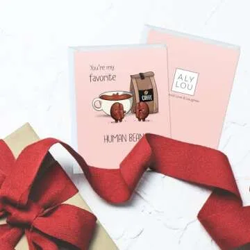 Coffee Valentines Day Anniversary Card for Her Him/Funny Card for Boyfriend Girlfriend/Husband Wife/Handmade Birthday Vday Greeting Card (You're my favorite human bean)