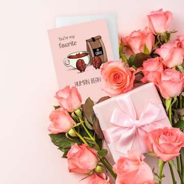 Coffee Valentines Day Anniversary Card for Her Him/Funny Card for Boyfriend Girlfriend/Husband Wife/Handmade Birthday Vday Greeting Card (You're my favorite human bean)