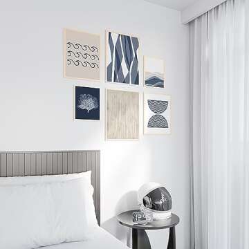 EXCOOL CLUB Navy Blue Wall Decor Aesthetic - 12x16 Abstract Blue Posters, Blue and Gray Wall Art, Boho Beach Art, Navy Blue Beachy Pictures, Contemporary Coastal Art Prints for Bedroom (UNFRAMED)