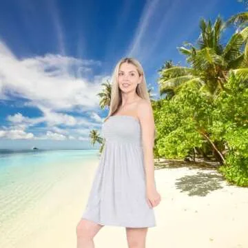 Loxdonz Women's Sun Strapless Tube Short Dress Summer Dresses Casual Mini Beach Cover Up (Small, Grey)