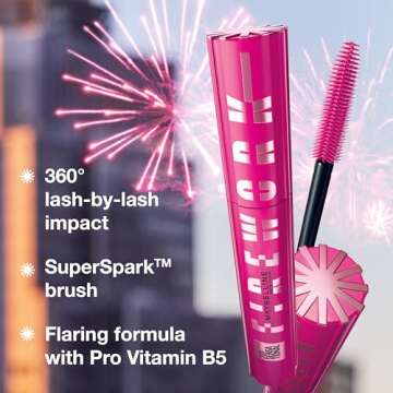 Maybelline Lash Sensational Firework Washable Mascara, Lengthening & Volumizing Mascara for up to 24HR wear, Blackest Black, 1 Count