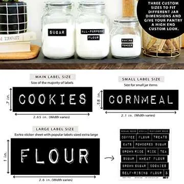 QUART + PINT 168 Kitchen Pantry Labels for Containers. Preprinted Label Maker Style. Black Matte Sticker White Text. Waterproof Stickers. Organization Labels for Jars Canisters & Storage Home Bins.