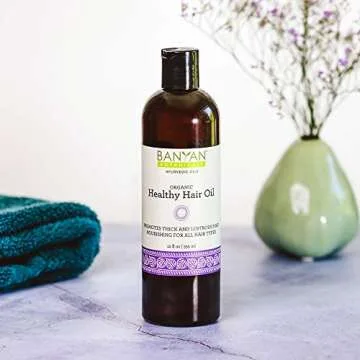 Banyan Botanicals Healthy Hair Oil – Organic Herbal Oil with Bhringaraj & Amla – Ayurvedic Hair Care for Strong, Thick, Lustrous Hair & for Scalp Massage – 4oz. – Non GMO Sustainably Sourced Vegan