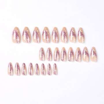 RikView French Tip Press on Meduim Acrylic Nails Almond Fake Nude Nails Purple Stick on Nails 24 PCs/Set