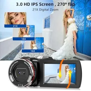 Weochi Video Camera Camcorder 4K 64MP 60FPS Dual Lens Camera with Wireless Mic for Vlogging YouTube, Ultra HD 3 Inch Screen 21X Digital Zoom Video Recorder Camera with 64GB SD Card
