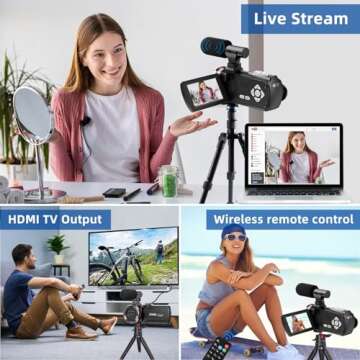 Weochi Video Camera Camcorder 4K 64MP 60FPS Dual Lens Camera with Wireless Mic for Vlogging YouTube, Ultra HD 3 Inch Screen 21X Digital Zoom Video Recorder Camera with 64GB SD Card