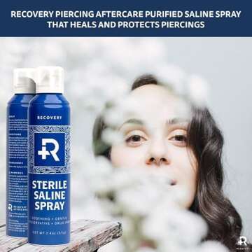Recovery Aftercare - Piercing Aftercare Spray - 100% Pure Saline Solution - Saline Spray to Help Heal + Protect New Piercings - Ear Piercing Kit Essential (7.4 oz)