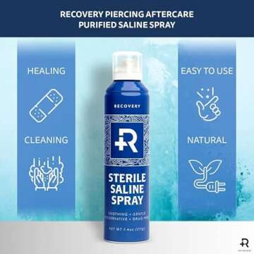 Recovery Aftercare - Piercing Aftercare Spray - 100% Pure Saline Solution - Saline Spray to Help Heal + Protect New Piercings - Ear Piercing Kit Essential (7.4 oz)