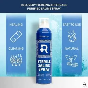 Recovery Aftercare - Piercing Aftercare Spray - 100% Pure Saline Solution - Saline Spray to Help Heal + Protect New Piercings - Ear Piercing Kit Essential (7.4 oz)