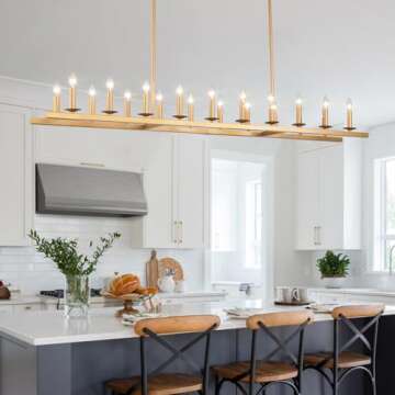QJMPP 70-Inch Rustic Gold Linear Chandelier,Extra Long Chandelier,Gold Light Fixture for Dining Room...