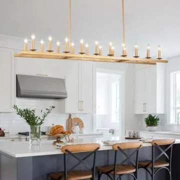 QJMPP 70-Inch Rustic Gold Linear Chandelier,Extra Long Chandelier,Gold Light Fixture for Dining Room...