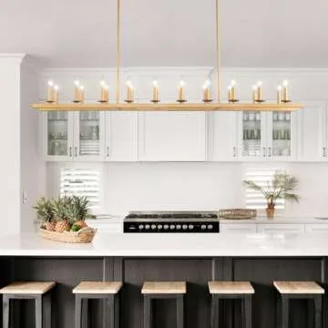 QJMPP 70-Inch Rustic Gold Linear Chandelier,Extra Long Chandelier,Gold Light Fixture for Dining Room Living Room Kitchen Island, Modern Rectangular Candle Chandelier (20-Light,Bulbs Not Included)