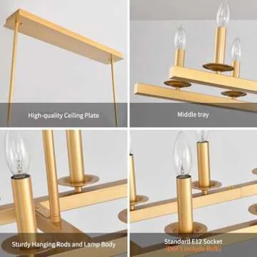 QJMPP 70-Inch Rustic Gold Linear Chandelier,Extra Long Chandelier,Gold Light Fixture for Dining Room Living Room Kitchen Island, Modern Rectangular Candle Chandelier (20-Light,Bulbs Not Included)