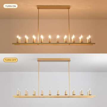 QJMPP 70-Inch Rustic Gold Linear Chandelier,Extra Long Chandelier,Gold Light Fixture for Dining Room Living Room Kitchen Island, Modern Rectangular Candle Chandelier (20-Light,Bulbs Not Included)