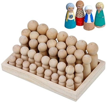 LOLO TOYS Complete Wooden Peg Dolls Set with Storage Display Case - Perfect for Creative Fun and Lea...