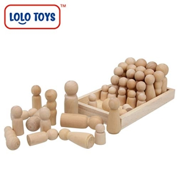LOLO TOYS 40-Piece Wooden Peg Dolls Set with Storage Case