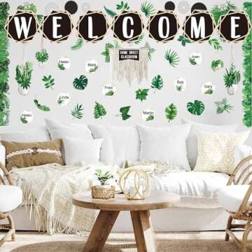 Simply 124 Pcs Boho Classroom Decor Plant Themed Classroom Decor Welcome Bulletin Board Set Home Sweet Classroom Macrame Header Bulletin Board Hexagons Cutouts Leaf Border Trims for Classroom Calendar