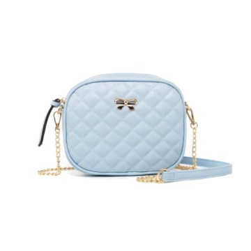 Womens Light Blue Shoulder Crossbody Purse - Girls Cute Small Pocketbook Handbag Quilted Leather Tot...