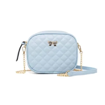 Womens Light Blue Shoulder Crossbody Purse - Girls Cute Small Pocketbook Handbag Quilted Leather Tot...