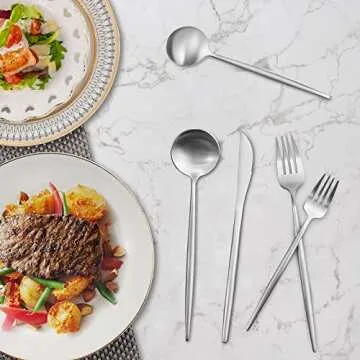 Silverware Set For 8, IBIILII JEFF 40-Piece Flatware Set，Stainless Steel Kitchen Utensil Set, Tableware Cutlery Set, Service for 8, Satin Finished Polished & Dishwasher Safe