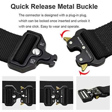 FAIRWIN Tactical Belts for Men Rigger Utility Work Belt Nylon Webbing Belt with V-Ring Heavy-Duty Quick-Release Buckle