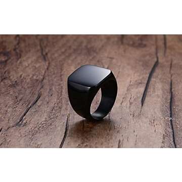Black Signet Rings for Men Solid Polished Stainless Steel Biker Ring Ideal Gift for Dad & Boyfriend ...