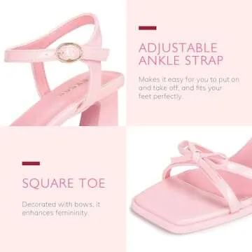 rsxses High Heels for Women Bow Block Chunky Heels Square Open Toe Sandals Wedding Dress Party Strappy Heels