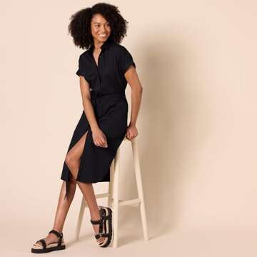 Amazon Essentials Women's Relaxed Fit Shirt Dress - Black