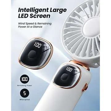coldSky Portable Handheld Fan, 4000mAh Battery Operated 3 in 1 Multifunction Personal Travel Fan with Digital Display, 90° Foldable Desk Fan with Base, 5 Speed Lash Fan for Makeup/Office (White)