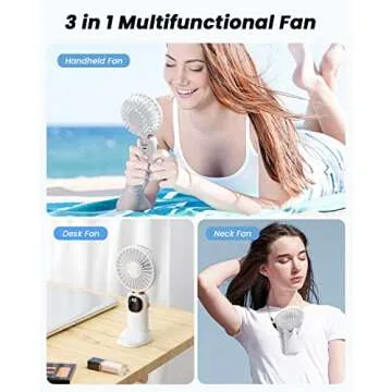 coldSky Portable Handheld Fan, 4000mAh Battery Operated 3 in 1 Multifunction Personal Travel Fan with Digital Display, 90° Foldable Desk Fan with Base, 5 Speed Lash Fan for Makeup/Office (White)