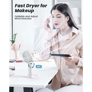 coldSky Portable Handheld Fan, 4000mAh Battery Operated 3 in 1 Multifunction Personal Travel Fan with Digital Display, 90° Foldable Desk Fan with Base, 5 Speed Lash Fan for Makeup/Office (White)