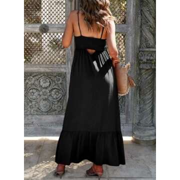 Dokotoo Womens Summer Dresses 2025 Casual Sleeveless Smocked Elastic Button Up Open Back A-Line Spag...