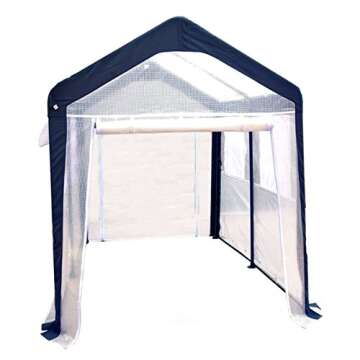 Greenhouse-Spring Gardener Peak Roof Walk In Portable Garden Hot House Fully Enclosed - Screend Windows for Ventilation, Zippered Door (8'W x 10'L x 8'H) Mid Size Greenhouse for Backyards or Large Decks and Patios