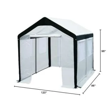 Greenhouse-Spring Gardener Peak Roof Walk In Portable Garden Hot House Fully Enclosed - Screend Windows for Ventilation, Zippered Door (8'W x 10'L x 8'H) Mid Size Greenhouse for Backyards or Large Decks and Patios
