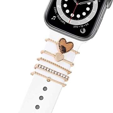 Tomcrazy 5 Piecesset Decorative Metal Ring Loops for Apple Watch Series 7 6 54321 Band Silicone Stra...