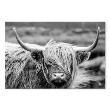 SEVEN WALL ARTS Scottish Highland Cow Canvas Wall Art Black and White Wall Decor Cattle Picture Prin...