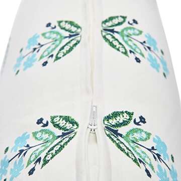 Creative Co-Op 20" Square Floral Print Cotton Pillow, Blue/Green