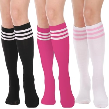 DRESHOW 3 Pairs Cotton Knee High Casual Tube Socks for Women