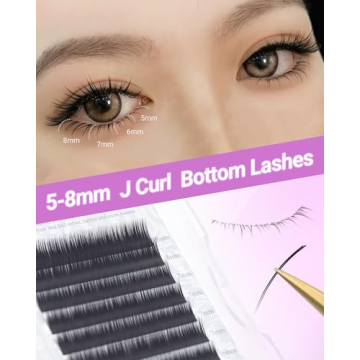 NAGARAKU Bottom Eyelash Extensions 12 Rows Classic Matte Black Soft Natural Faux Mink 0.10mm J Curl ...