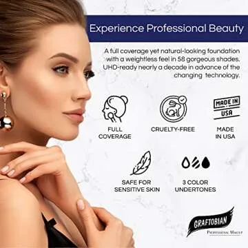 Graftobian HD Glamour Crème Foundation 1/2oz, Weightless Full Coverage Makeup, 65 Inclusive Shades, For All Skin Types, Natural or Full-Glam Looks, For Professionals and Beginners, Midnight Marigold