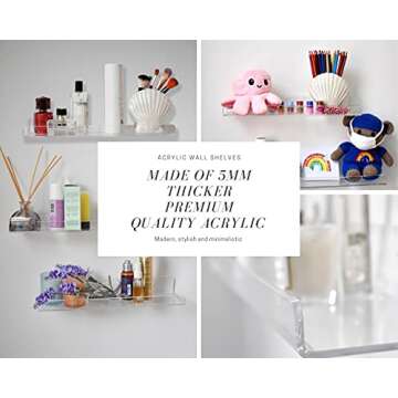 Blingsoul 5mm Thick Clear Floating Bathroom Wall Shelf - Acrylic Wall Mounted Display Shelves, Invisible Vanity, Spice Rack Organizer (Set of 4)