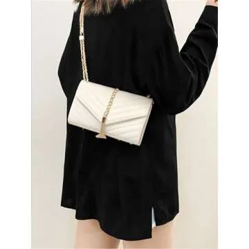 YXBQueen Quilted Handbags for Women Chain Crossbody Bags Chevron Faux Leather Clutch Purses for Women (White)