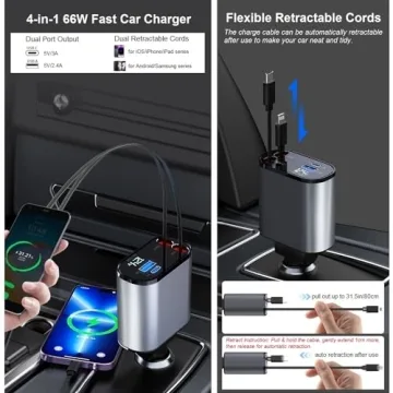 Retractable 4-in-1 Car Charger for Fast Device Charging