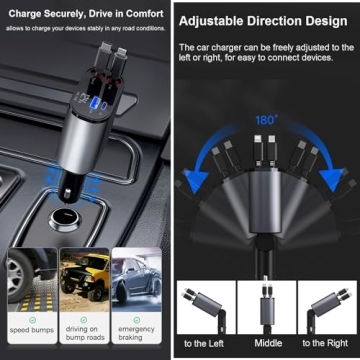 Retractable 4-in-1 Car Charger for Fast Device Charging