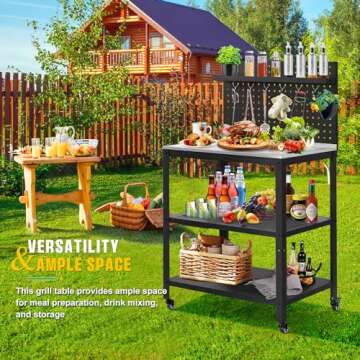 FENCY Outdoor Grill Cart with Wheels, Movable Pizza Oven Cart with Pegboard, 304 Stainless Steel Grill Cart BBQ Cart, Grill Cart with 3 Shelves, 31.5" L x 21.7" W x 57.5" H