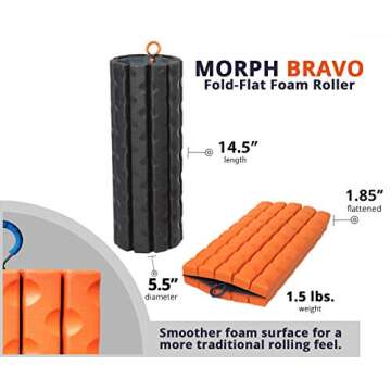 Brazyn Morph Foam Roller (Bravo-Midnight) Collapsible Travel Foam Roller for Back Pain Relief, Worko...