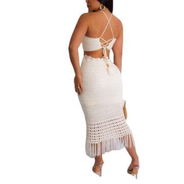 Stylish Off Shoulder Plus Size Two-Piece Dress with Tassel Details for Beach
