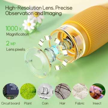 WINWEND Kids Microscope Pocket Microscope - 1000X Portable Microscope for Kids | Photo and Video Mini Microscope | 2'' Digital Little Scientist Microscope for Kids Over 3 Years Old