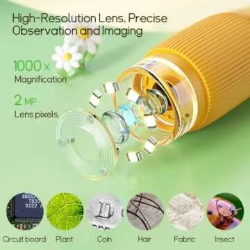 WINWEND Kids Microscope Pocket Microscope - 1000X Portable Microscope for Kids | Photo and Video Mini Microscope | 2'' Digital Little Scientist Microscope for Kids Over 3 Years Old