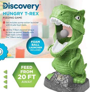 Discovery Kids Hungry T-Rex Feeding Game, Carnival Style Shooting Competition for Kids, 8 Indoor Saf...